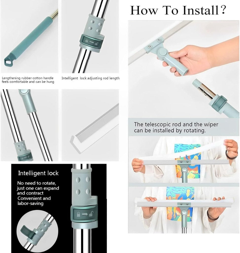 Multifunctional Magic Broom 38 Inch Floor Wiper Brush, 180 Degree Rotatable Wiper Retractable and Adjustable Broom for Flat Floor, Wiper for Floor Cleaning, Bathroom, Kitchen, Tiles Dust, Water Cleaning, Expendable Handle.