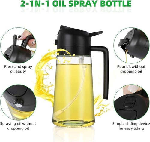 2 in 1 Olive Oil Pourse and Oil Dispenser Bottle for Kitchen Cooking, Glass Oil Bottle with Premium Nozzle, Refillable Food Grade Oil Vinegar Spritzer Sprayer for Air Fryer, Salad, Baking, Grilling, Frying (multicolour) [BUY 2 GET EXTRA 10%OFF]