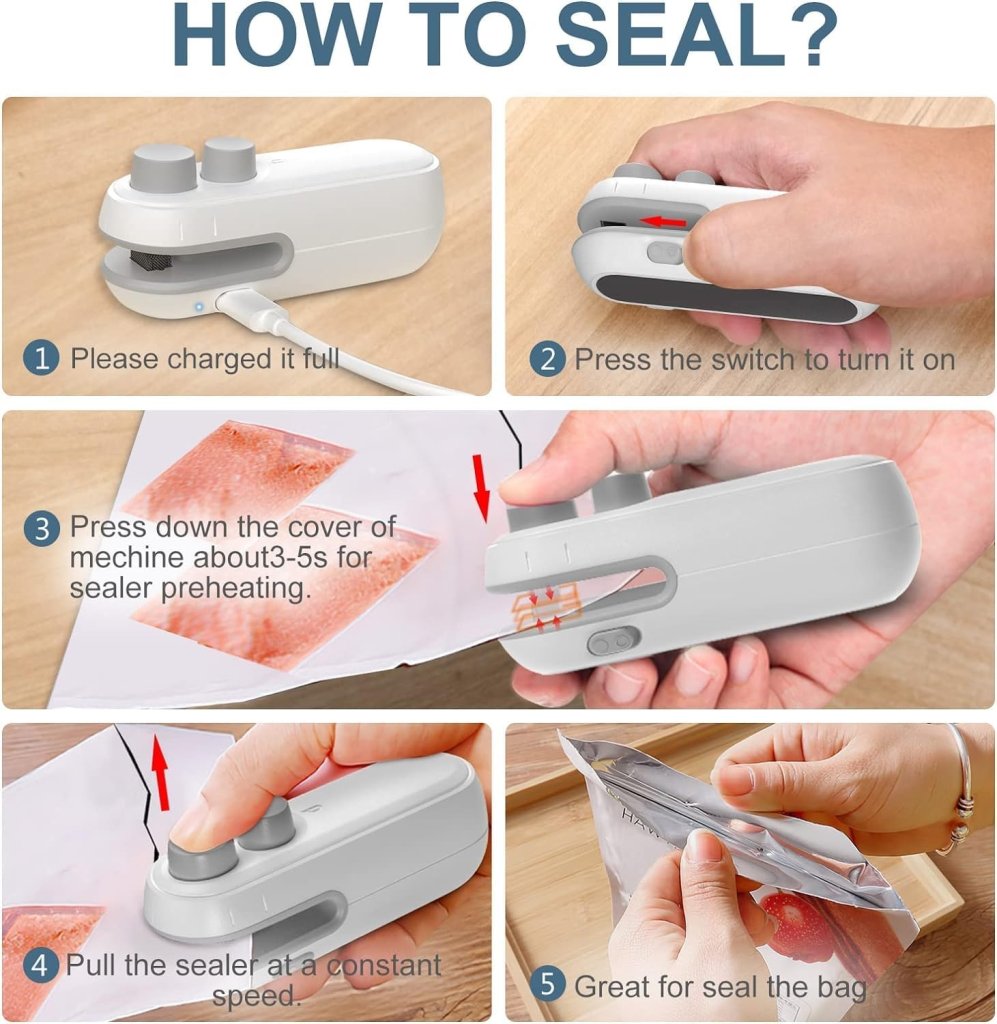 Portable Mini Sealing Machine, 2 in 1 USB Rechargeable Magnetic Heat Sealing & Cutting, Handheld Vacuum Sealer for Food, Snacks, Chips, Fresh Storage, Plastic Bags Sealing Machine (Multicolor).