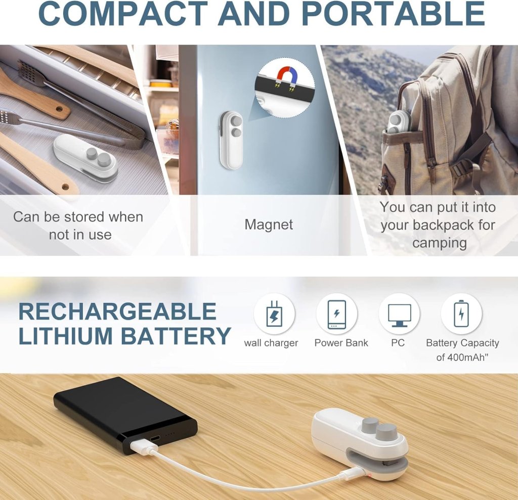 Portable Mini Sealing Machine, 2 in 1 USB Rechargeable Magnetic Heat Sealing & Cutting, Handheld Vacuum Sealer for Food, Snacks, Chips, Fresh Storage, Plastic Bags Sealing Machine (Multicolor).