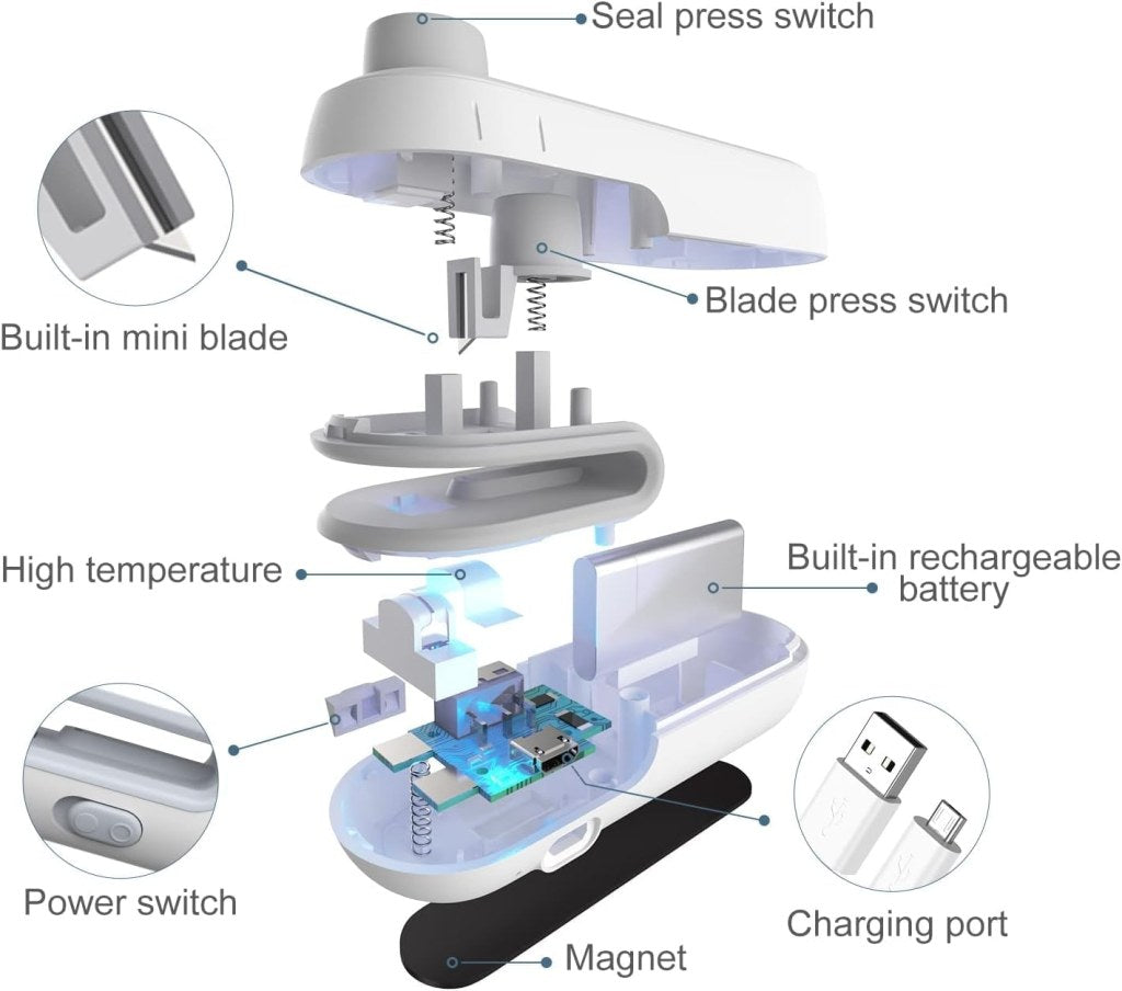 Portable Mini Sealing Machine, 2 in 1 USB Rechargeable Magnetic Heat Sealing & Cutting, Handheld Vacuum Sealer for Food, Snacks, Chips, Fresh Storage, Plastic Bags Sealing Machine (Multicolor).