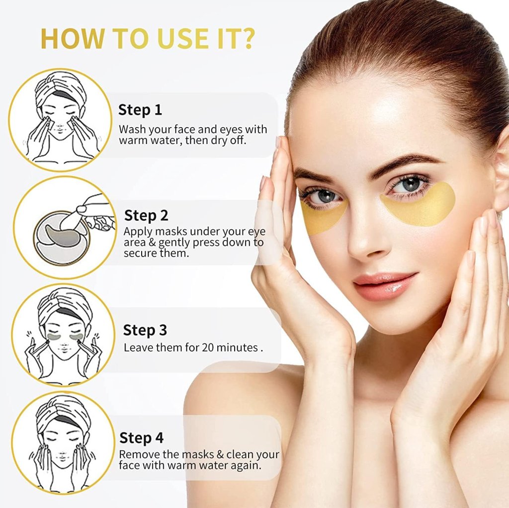 60 Pcs Under Eye Mask for Dark Circles with 24k Gold, Eye Cooling Gel Pads, Hydrogel Eye Patch Mask with Collagen for Relaxing Eyes, Reducing Puffiness & Wrinkles