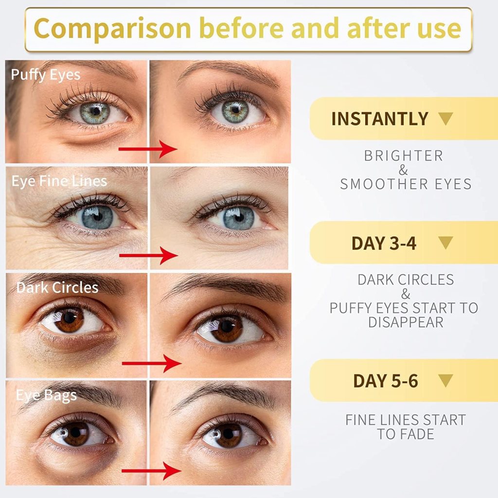 60 Pcs Under Eye Mask for Dark Circles with 24k Gold, Eye Cooling Gel Pads, Hydrogel Eye Patch Mask with Collagen for Relaxing Eyes, Reducing Puffiness & Wrinkles
