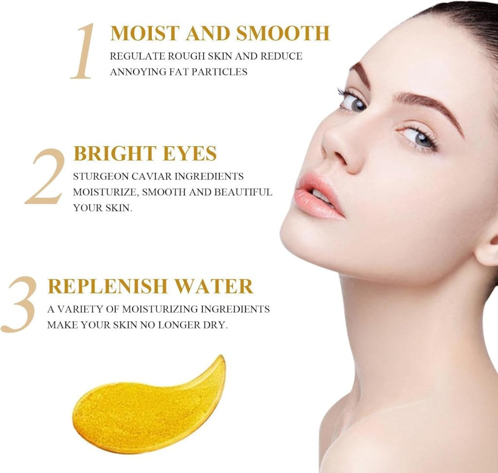 60 Pcs Under Eye Mask for Dark Circles with 24k Gold, Eye Cooling Gel Pads, Hydrogel Eye Patch Mask with Collagen for Relaxing Eyes, Reducing Puffiness & Wrinkles