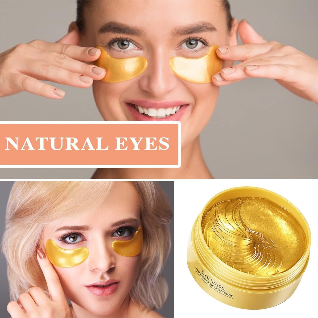 60 Pcs Under Eye Mask for Dark Circles with 24k Gold, Eye Cooling Gel Pads, Hydrogel Eye Patch Mask with Collagen for Relaxing Eyes, Reducing Puffiness & Wrinkles