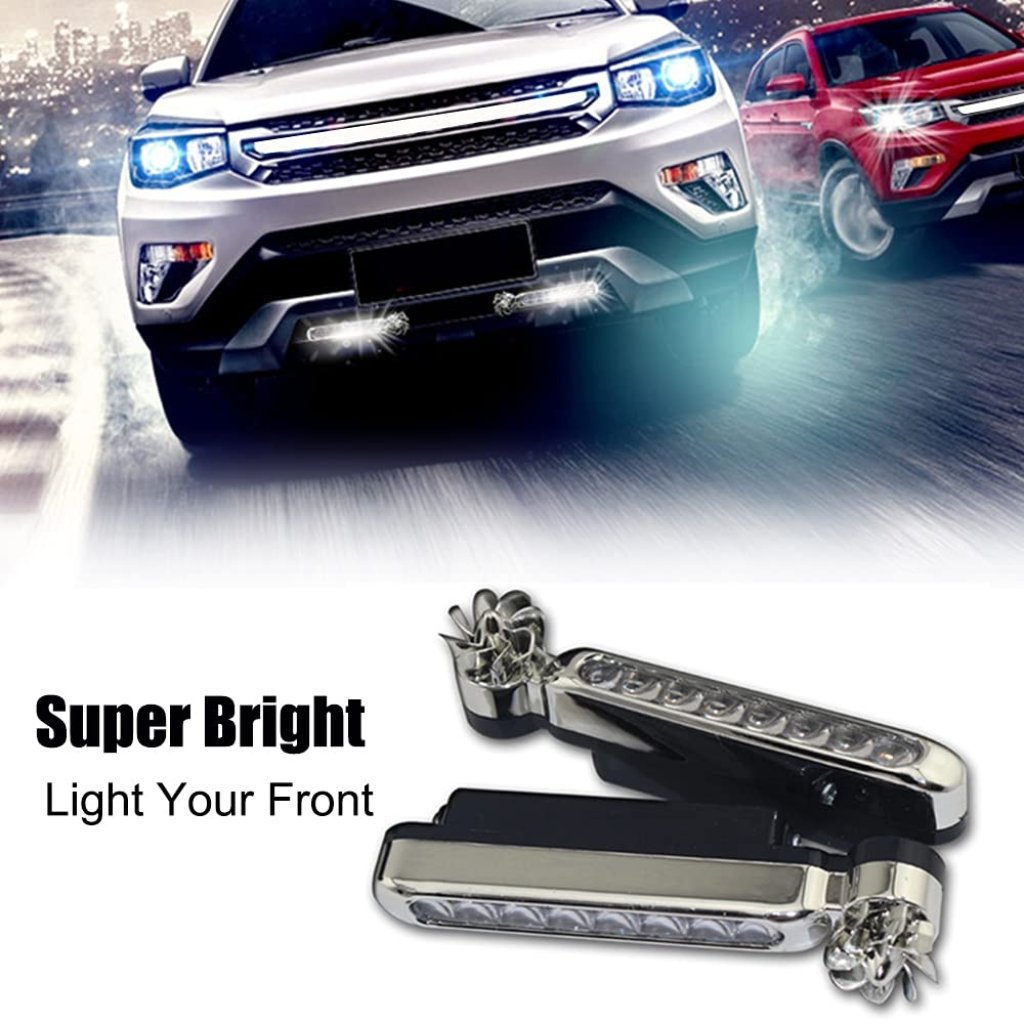 2pcs Universal Car Wind Power Daytime Running Light, 8 LED Light External Fog Lights are Used for Car Driving Assist Light Accessories, Auto LED Daytime Running Lights for General Purpose Vehicle (Colour: Blue, Red).