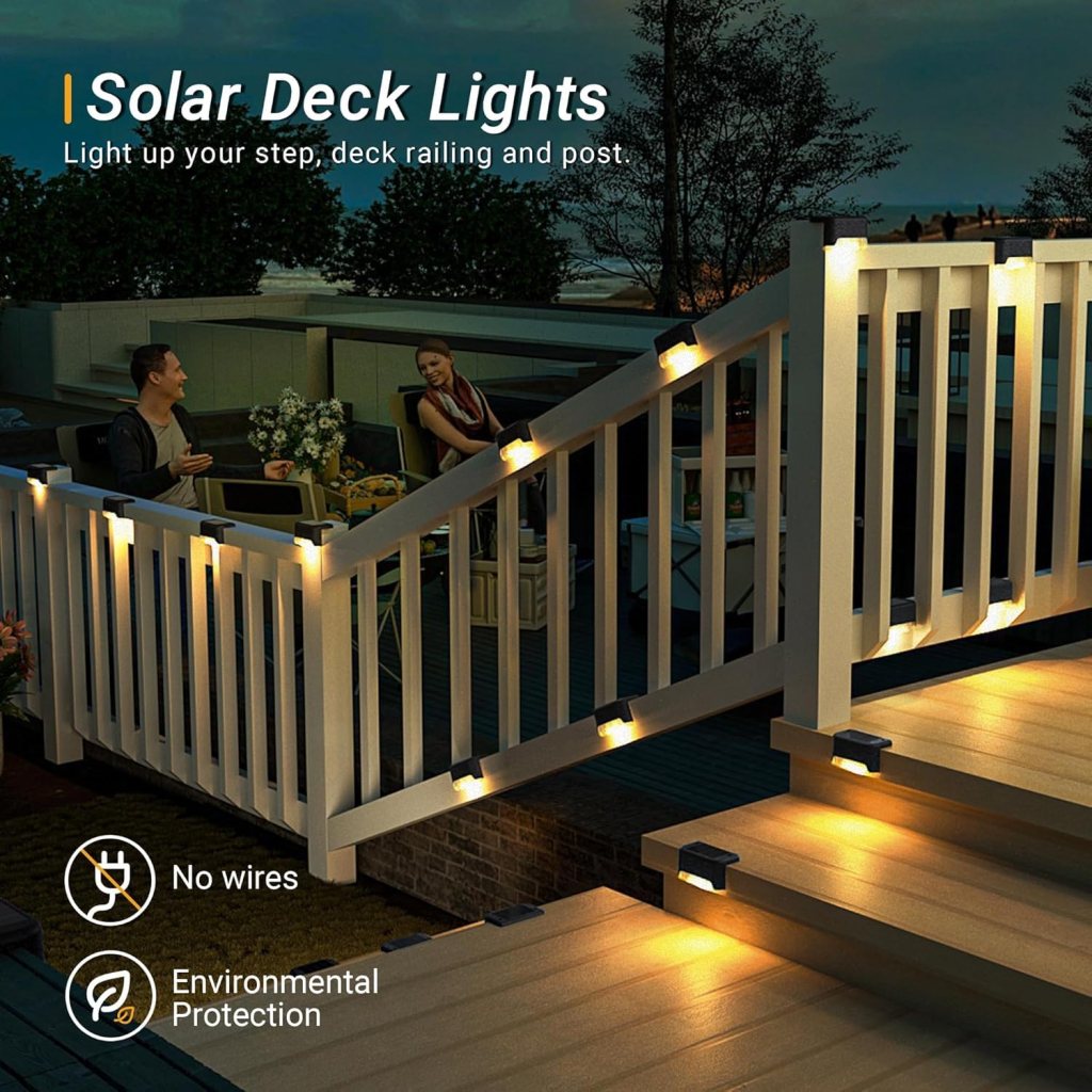 Waterproof LED Solar Step Fence Lights for Outdoor Decks, Warm Yellow, Outside Lighting for Wall, Garden Backyard, Patio Balcony Decor, (Pack of 4/Black).