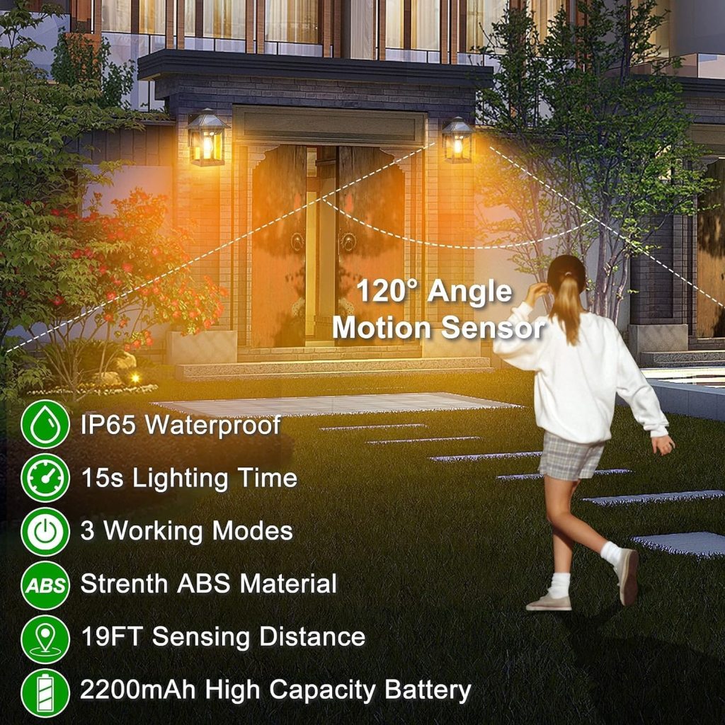 New Exterior Wall Lights Wireless ireless Motion Sensor Lanterns with 3 Lighting Modes , Solar Power Warm Light Outdoor Light Courtyard Human Induction Lamp, Waterproof Outdoor Lamp for Garden, Patio, Yard.