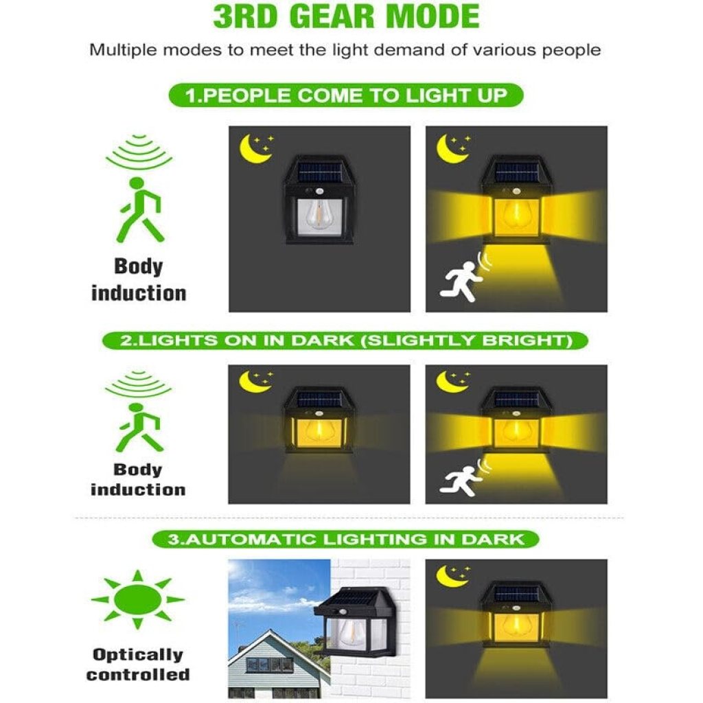 New Exterior Wall Lights Wireless ireless Motion Sensor Lanterns with 3 Lighting Modes , Solar Power Warm Light Outdoor Light Courtyard Human Induction Lamp, Waterproof Outdoor Lamp for Garden, Patio, Yard.