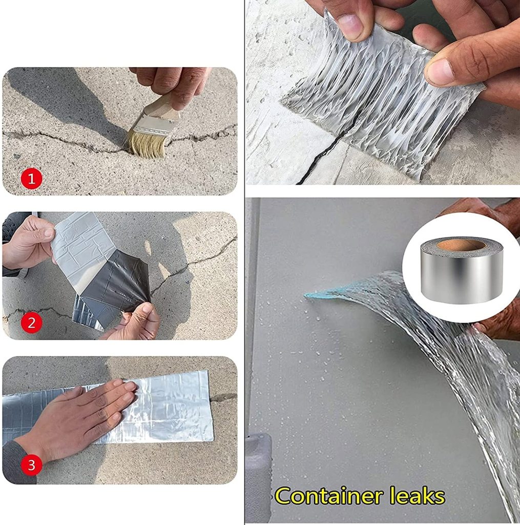 Super Strong Adhesive Waterproof Permanent Repair Aluminum Butyl Tape Rubber Foil Suitable for Roof Leak, surface Crack, Window Sill Gap, Boat Sealing, Home Renovation (5 METER)
