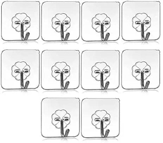 Pack of 20 Metal Self Adhesive Heavy Duty Waterproof Transparent Sticky Wall Hooks for Hanging 5GM (Max), for Wall, Wall Hangers for Hanging Kitchen Bathroom Bedroom Accessories [BUY 2 GET EXTRA 10% OFF]