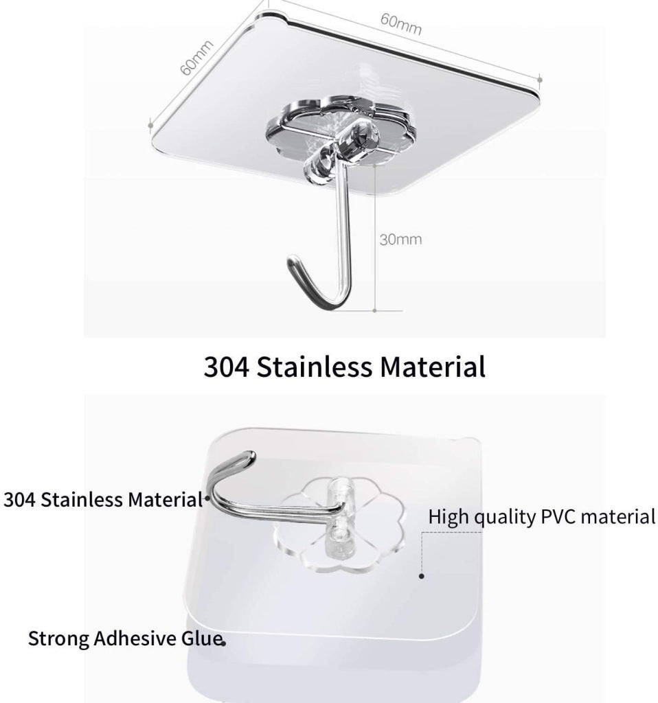 Pack of 20 Metal Self Adhesive Heavy Duty Waterproof Transparent Sticky Wall Hooks for Hanging 5GM (Max), for Wall, Wall Hangers for Hanging Kitchen Bathroom Bedroom Accessories [BUY 2 GET EXTRA 10% OFF]