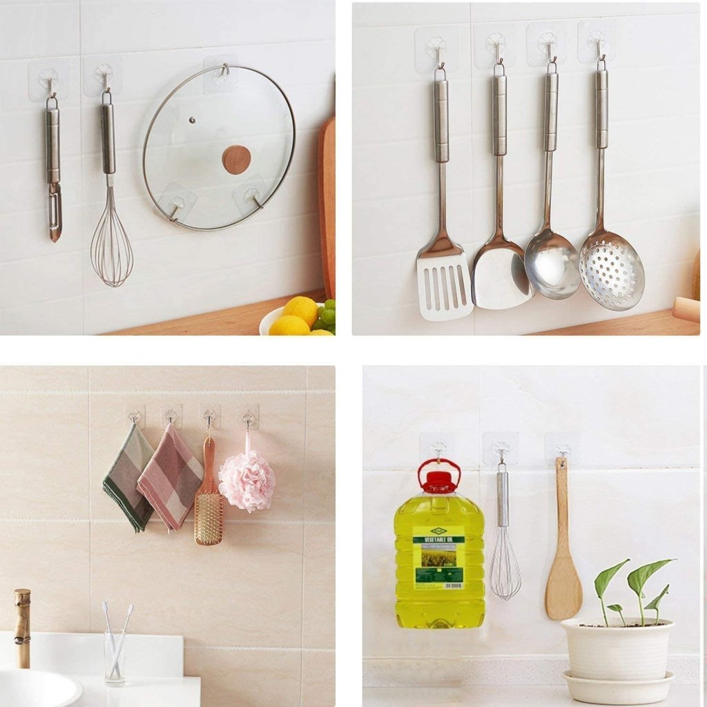 Pack of 20 Metal Self Adhesive Heavy Duty Waterproof Transparent Sticky Wall Hooks for Hanging 5GM (Max), for Wall, Wall Hangers for Hanging Kitchen Bathroom Bedroom Accessories [BUY 2 GET EXTRA 10% OFF]
