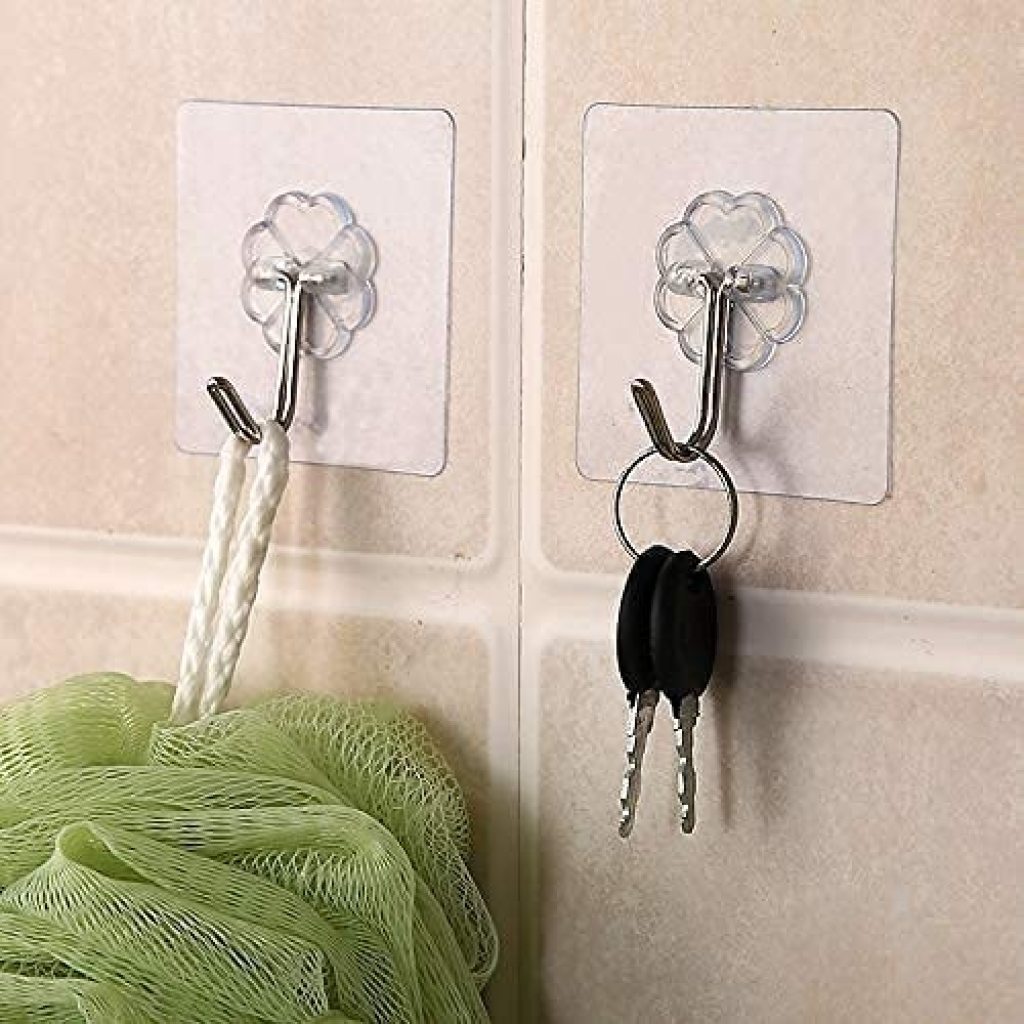 Pack of 20 Metal Self Adhesive Heavy Duty Waterproof Transparent Sticky Wall Hooks for Hanging 5GM (Max), for Wall, Wall Hangers for Hanging Kitchen Bathroom Bedroom Accessories [BUY 2 GET EXTRA 10% OFF]
