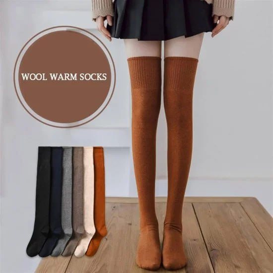 Wool Warm Thigh High Socks | Knitted Thick Thermal Woolen Socks for Women Winter Wear Knee Length | Knee High Leg Warmers Long Socks Boot Cuffs Knee Cap | Stocking Girls Free Size ( 1 Pair )