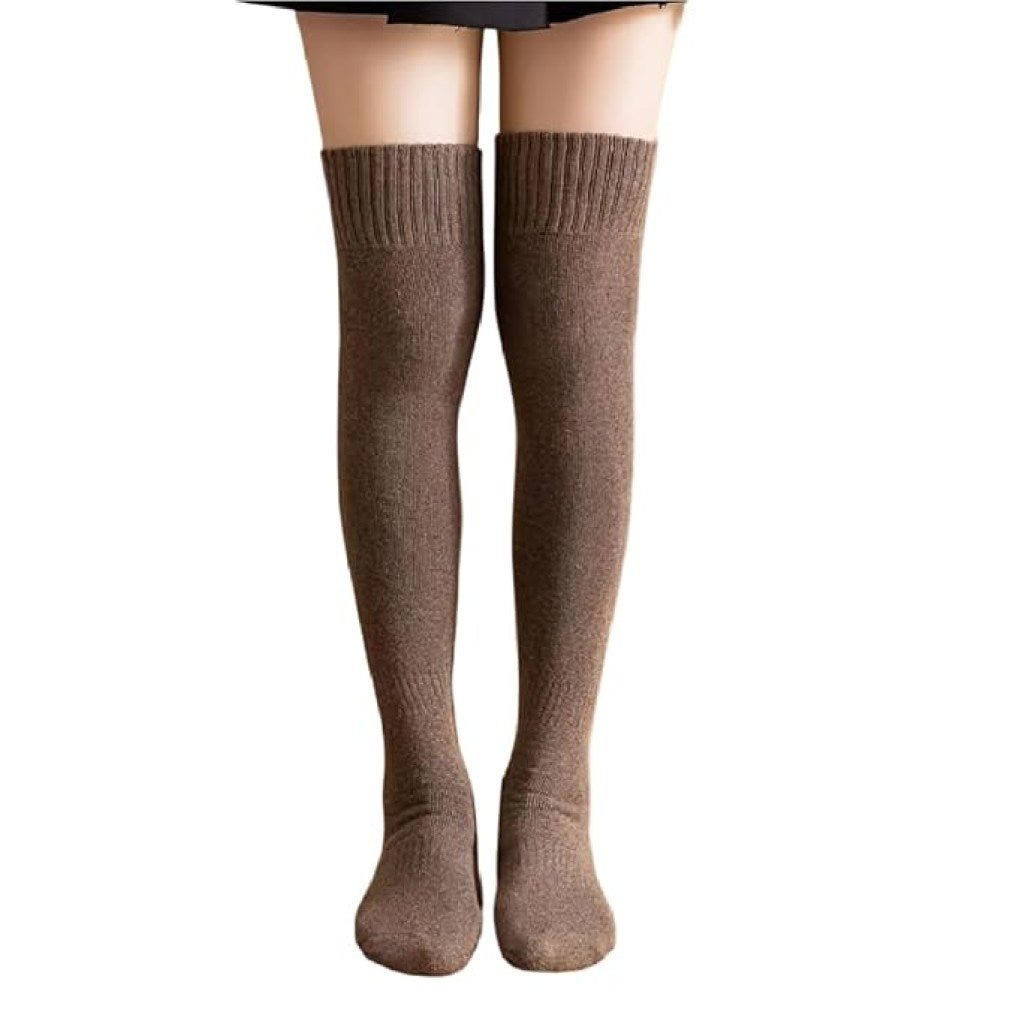 Wool Warm Thigh High Socks | Knitted Thick Thermal Woolen Socks for Women Winter Wear Knee Length | Knee High Leg Warmers Long Socks Boot Cuffs Knee Cap | Stocking Girls Free Size ( 1 Pair )