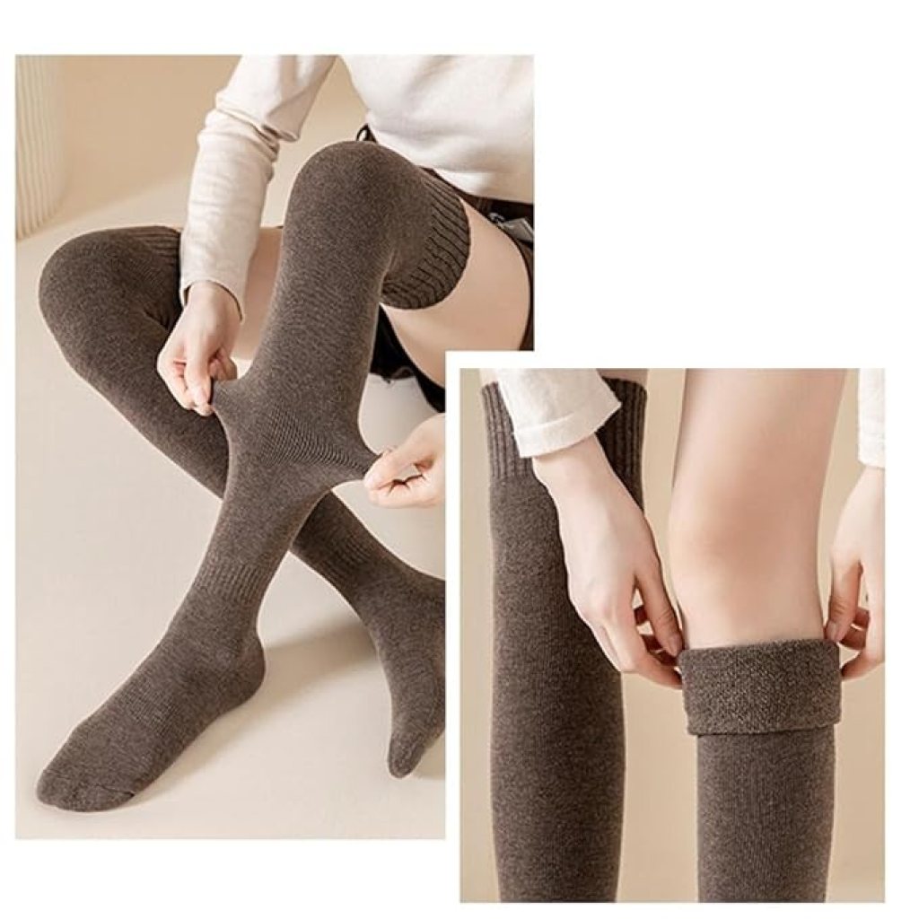 Wool Warm Thigh High Socks | Knitted Thick Thermal Woolen Socks for Women Winter Wear Knee Length | Knee High Leg Warmers Long Socks Boot Cuffs Knee Cap | Stocking Girls Free Size ( 1 Pair )