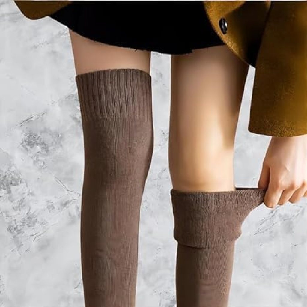 Wool Warm Thigh High Socks | Knitted Thick Thermal Woolen Socks for Women Winter Wear Knee Length | Knee High Leg Warmers Long Socks Boot Cuffs Knee Cap | Stocking Girls Free Size ( 1 Pair )