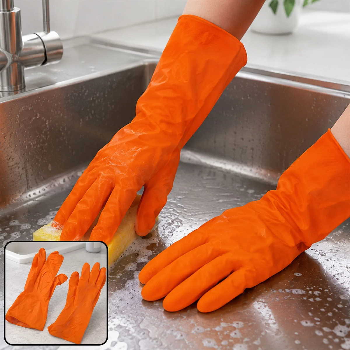 Large Orange Waterproof Rubber Gloves – Reusable Kitchen Protectors [BUY3 GET EXTRA 20%OFF]