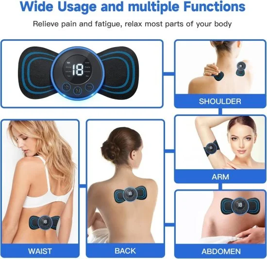 Body massager machine for pain relief wireless portable neck massager with 8 modes and 19 strength levels rechargeable full EMS mini massager butterfly massager for shoulder legs massage, neck & back massager.