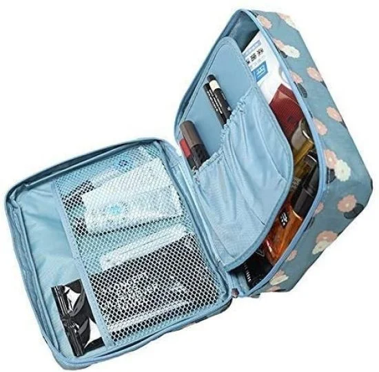 Travel Portable Cosmetic Makeup Case Organizer Travelling Storage Pouch Bag for Women Inner Ware Make Up Brush Toiletry Kit Holder Beauty Fashion Waterproof Organiser with Handle (Multicolor)  [BUY 3 GET EXTRA 10% OFF]