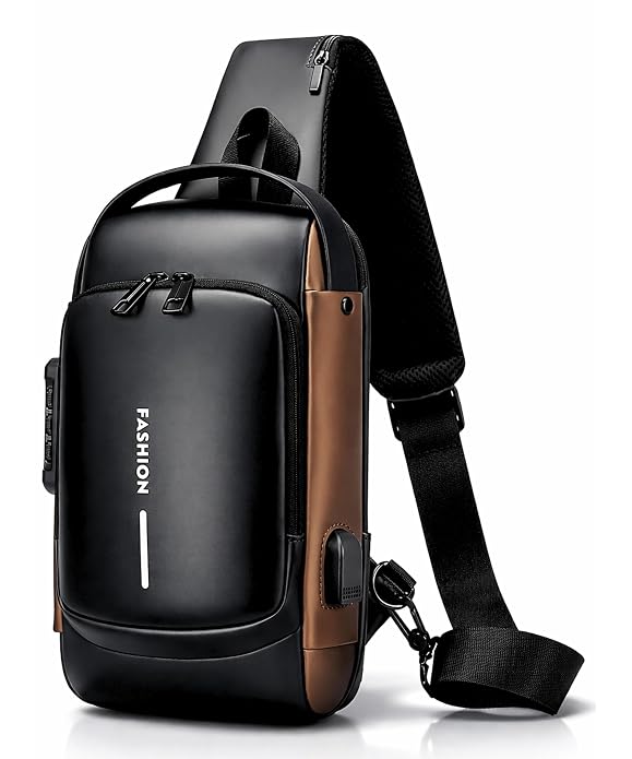Waterproof Polyester Slim Unisex Crossbody Sling Bag Chest Anti Theft Backpack for Men and Women, Men's Shoulder Bag, Leisure Travel Handbag, Hard Shell Password Lock, Crossbody Backpack Bag for Hiking, Cycling, Travel (Black).