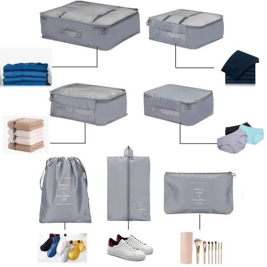 7pcs Set Travel Organizer Packing Cubes Lightweight Travel Luggage Organizers with Laundry Bag or Toiletry Bag Laundry Organiser