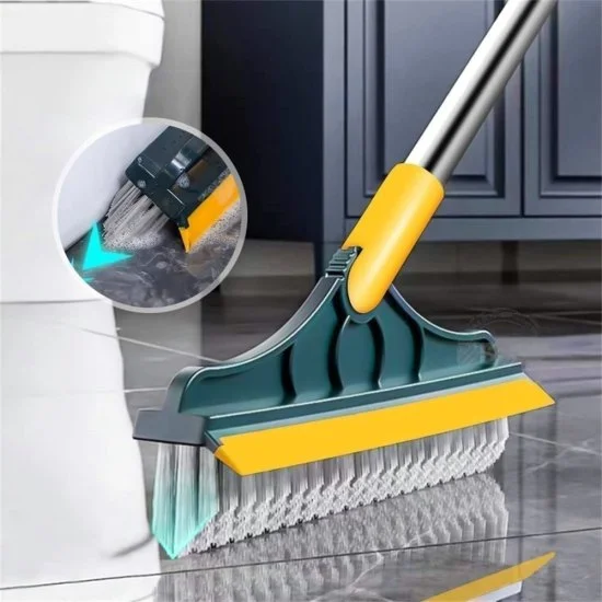 Bathroom Cleaning Brush with Wiper 2 in 1 Tiles Cleaning Brush Floor Scrub Bathroom Brush with Long Handle 120° Rotate Bathroom Floor Cleaning Solution (Standard)