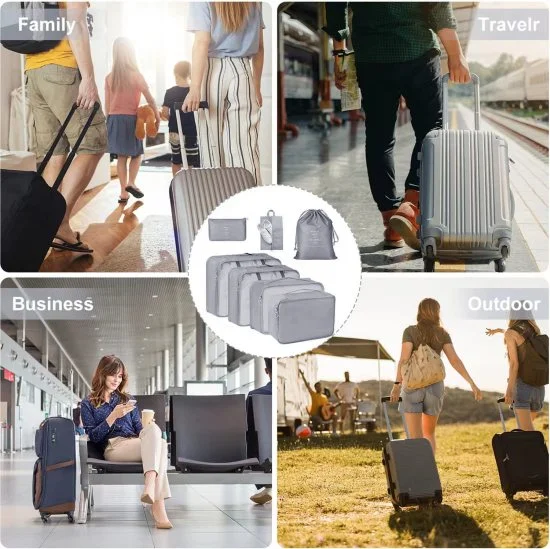 7pcs Set Travel Organizer Packing Cubes Lightweight Travel Luggage Organizers with Laundry Bag or Toiletry Bag Laundry Organiser