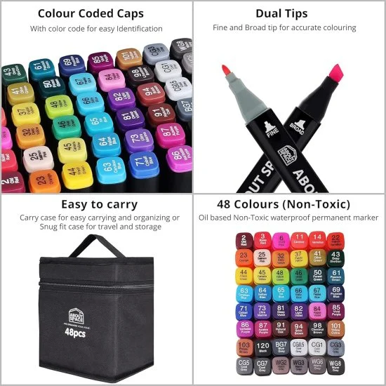 48 Pcs Color Markers Pen Office & Stationery