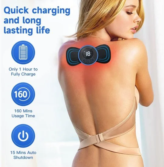 Body massager machine for pain relief wireless portable neck massager with 8 modes and 19 strength levels rechargeable full EMS mini massager butterfly massager for shoulder legs massage, neck & back massager.
