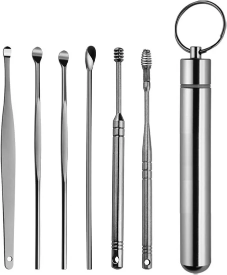 6 in 1 Ear Wax Cleaner set, Ear Wax Remover Stainless Steel Tool kit With Ear Pick Ear Wax Collector Spiral Ears Curette Cleaning Wax Pick kit