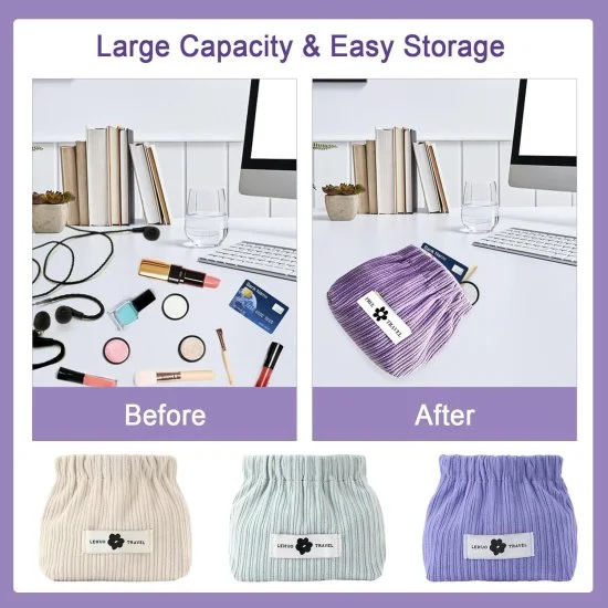 Mini Elastic Portable Corduroy Storage Handbags for Women Mini Makeup Bag, Envelope Cosmetics Storage Self Closing Makeup Pouch, Mini Jewelry Storage Pouches for Women Girls, Easy Squeeze Open (Multi Colour).  [BUY 2 GET EXTRA 10% OFF]