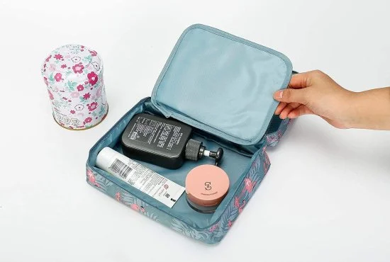 Travel Portable Cosmetic Makeup Case Organizer Travelling Storage Pouch Bag for Women Inner Ware Make Up Brush Toiletry Kit Holder Beauty Fashion Waterproof Organiser with Handle (Multicolor)  [BUY 3 GET EXTRA 10% OFF]