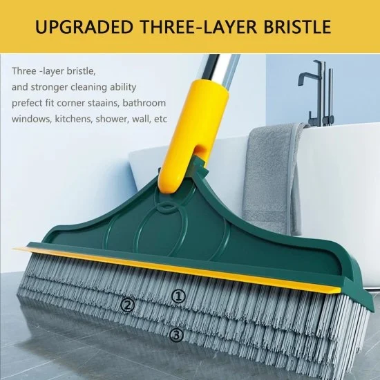 Bathroom Cleaning Brush with Wiper 2 in 1 Tiles Cleaning Brush Floor Scrub Bathroom Brush with Long Handle 120° Rotate Bathroom Floor Cleaning Solution (Standard)