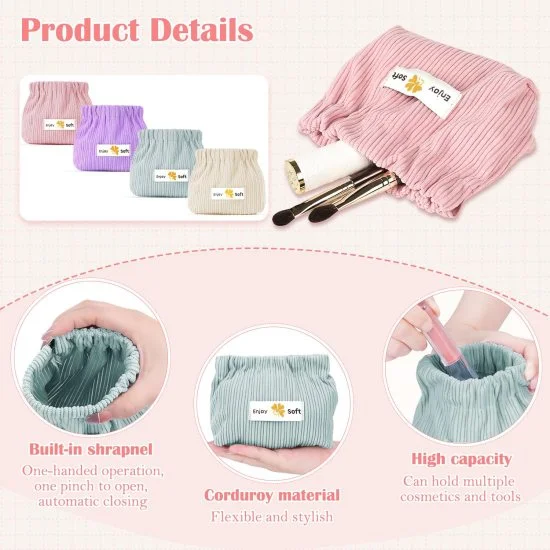 Mini Elastic Portable Corduroy Storage Handbags for Women Mini Makeup Bag, Envelope Cosmetics Storage Self Closing Makeup Pouch, Mini Jewelry Storage Pouches for Women Girls, Easy Squeeze Open (Multi Colour).  [BUY 2 GET EXTRA 10% OFF]