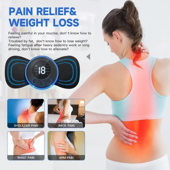 Body massager machine for pain relief wireless portable neck massager with 8 modes and 19 strength levels rechargeable full EMS mini massager butterfly massager for shoulder legs massage, neck & back massager.