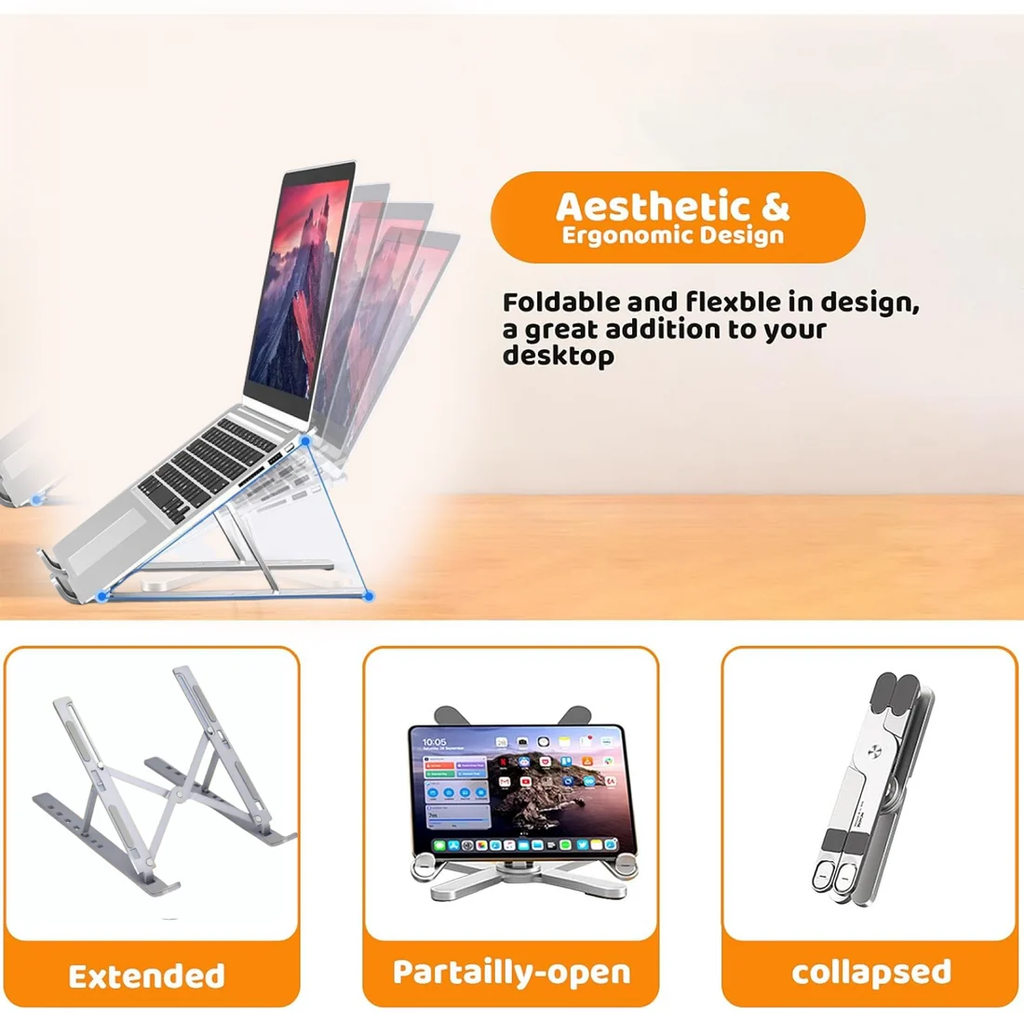 Portable Laptop Stand – 6-Angle Metal Riser For Desk | Wiregenix