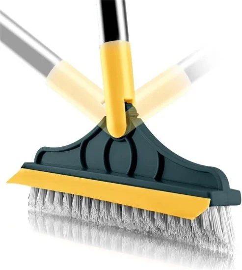 Bathroom Cleaning Brush with Wiper 2 in 1 Tiles Cleaning Brush Floor Scrub Bathroom Brush with Long Handle 120° Rotate Bathroom Floor Cleaning Solution (Standard)
