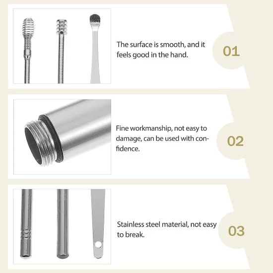 6 in 1 Ear Wax Cleaner set, Ear Wax Remover Stainless Steel Tool kit With Ear Pick Ear Wax Collector Spiral Ears Curette Cleaning Wax Pick kit