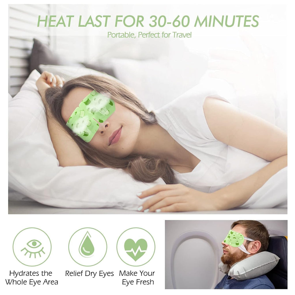Self-Heating Soothing Steam Eye Masks, Latex-Free, Disposable Warm Compress Eye Cover, Pattern, with No Electricity or Battery Needed for Works Better with Sleep, Spa, Relaxation, Hydration (One Time Use/1 pcs). Pack of 8 Pcs