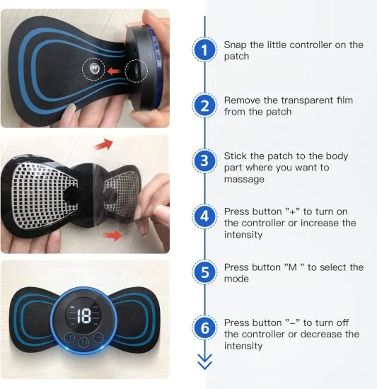 Body massager machine for pain relief wireless portable neck massager with 8 modes and 19 strength levels rechargeable full EMS mini massager butterfly massager for shoulder legs massage, neck & back massager.