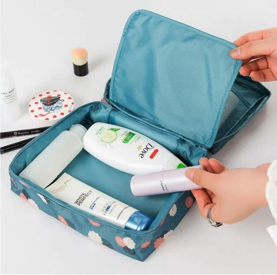 Travel Portable Cosmetic Makeup Case Organizer Travelling Storage Pouch Bag for Women Inner Ware Make Up Brush Toiletry Kit Holder Beauty Fashion Waterproof Organiser with Handle (Multicolor)  [BUY 3 GET EXTRA 10% OFF]