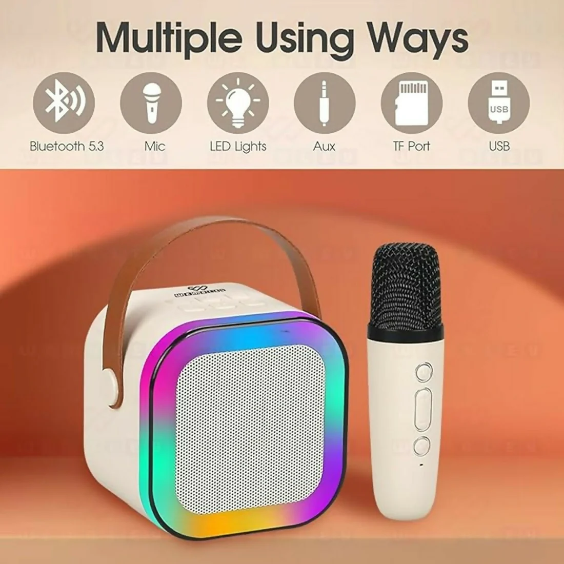 Portable Karaoke Speaker – Wireless Mic & LED Light Effects For Parties
