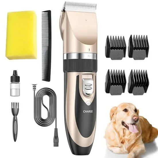 Pet Hair Trimmer For Dogs Cats Grooming Kit With Clippers Scissors Comb USB Rechargeable Low Noise Cordless Machine For Thick Long Short Fur Home Use