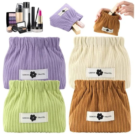 Mini Elastic Portable Corduroy Storage Handbags for Women Mini Makeup Bag, Envelope Cosmetics Storage Self Closing Makeup Pouch, Mini Jewelry Storage Pouches for Women Girls, Easy Squeeze Open (Multi Colour).  [BUY 2 GET EXTRA 10% OFF]