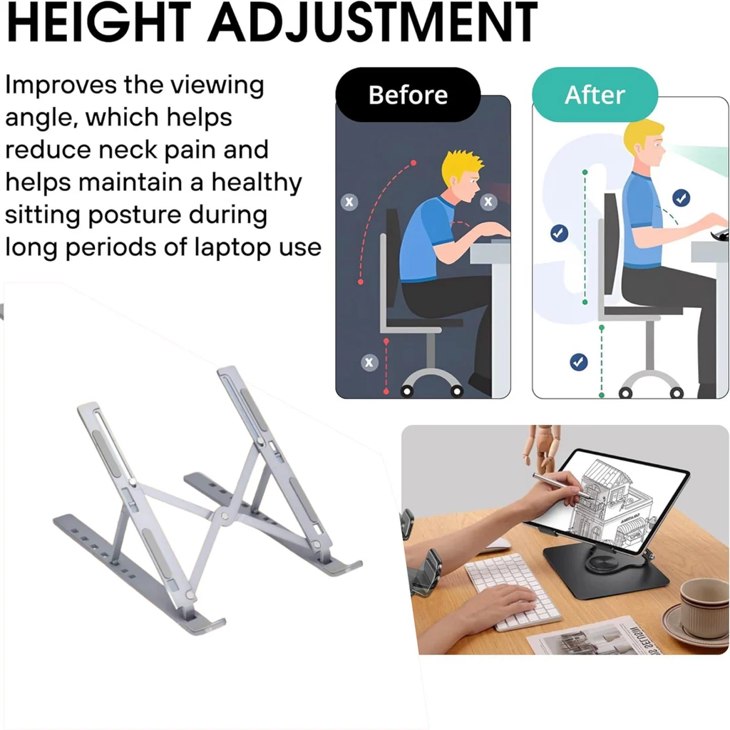 Portable Laptop Stand – 6-Angle Metal Riser For Desk | Wiregenix