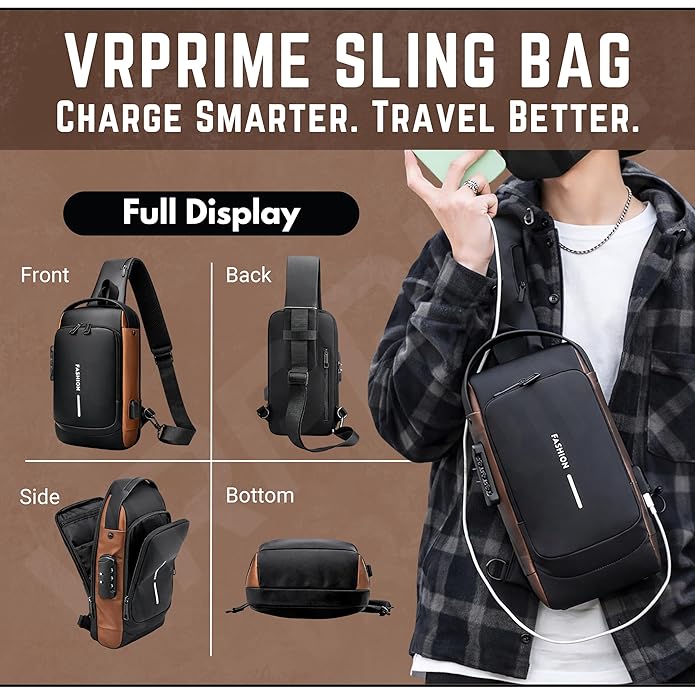Waterproof Polyester Slim Unisex Crossbody Sling Bag Chest Anti Theft Backpack for Men and Women, Men's Shoulder Bag, Leisure Travel Handbag, Hard Shell Password Lock, Crossbody Backpack Bag for Hiking, Cycling, Travel (Black).