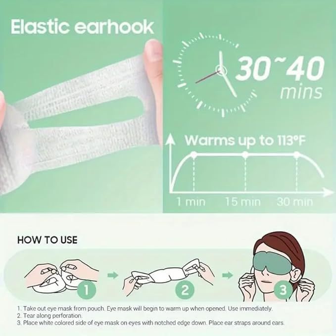 Self-Heating Soothing Steam Eye Masks, Latex-Free, Disposable Warm Compress Eye Cover, Pattern, with No Electricity or Battery Needed for Works Better with Sleep, Spa, Relaxation, Hydration (One Time Use/1 pcs). Pack of 8 Pcs