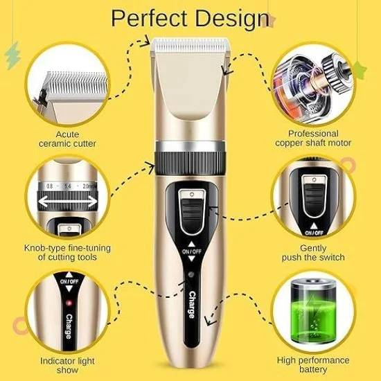 Pet Hair Trimmer For Dogs Cats Grooming Kit With Clippers Scissors Comb USB Rechargeable Low Noise Cordless Machine For Thick Long Short Fur Home Use